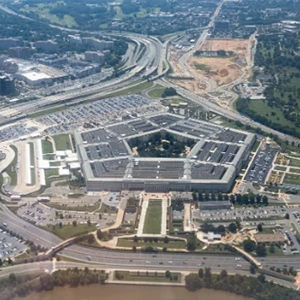 Aerial view of the pentagon building and surrounding roads