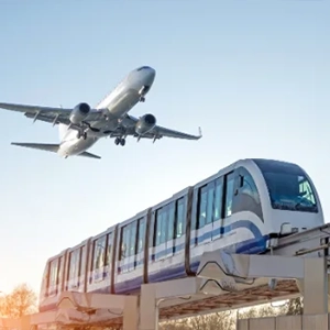 An air train and an aircraft image